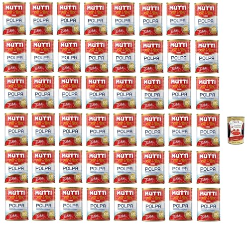 Mutti Polpa Feinstes Tomatenfruchtfleisch in Stücken 100% italienische Tomaten aus Parma aromatisch & vielseitig für Pizza Pasta Saucen schonend 48x dose 400 g + Italian Gourmet polpa 400g