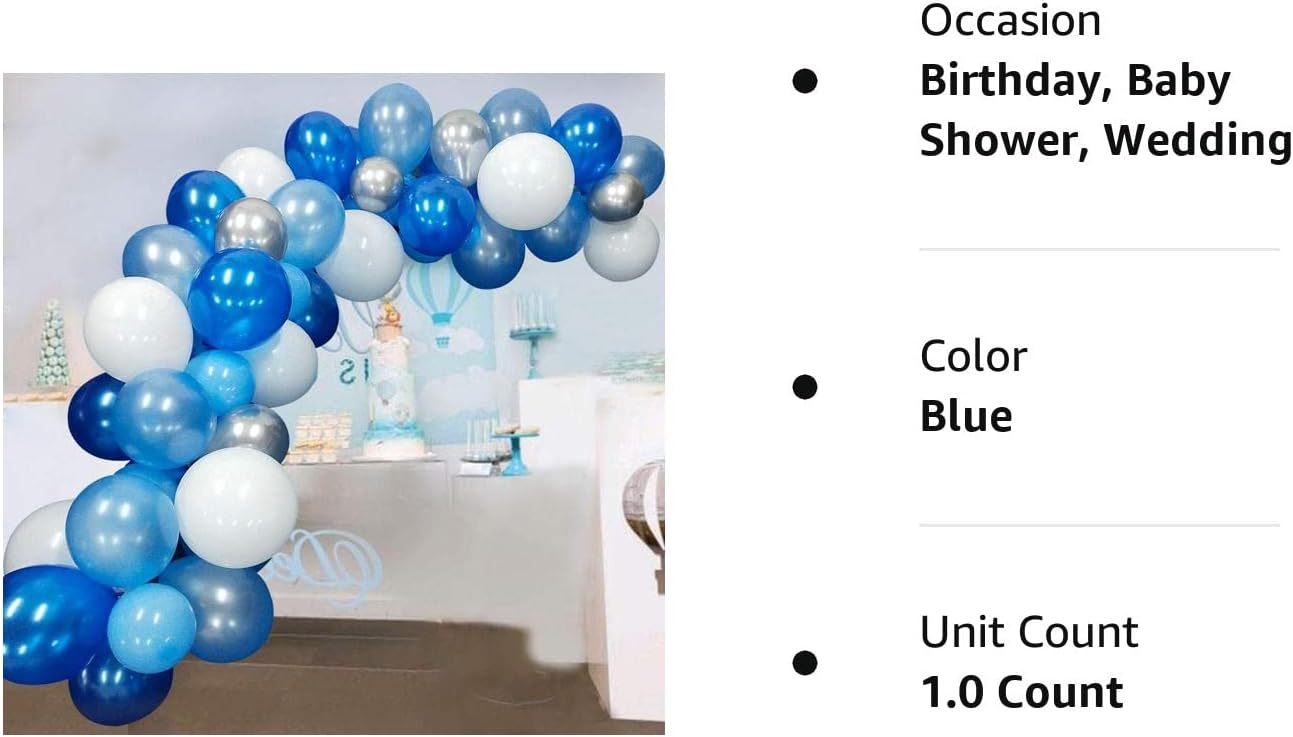 Blue Balloons Garland Arch Kit Blue Silver and White Balloons Blue Birthday Decorations Wedding Party Baby Shower Balloon Garland Kit Blue : Toys & Games