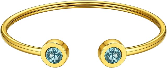 ChainsHouse Birthstones Bracelet for Women, Stainless Steel Cuff Bangle with Twelve Months Crystal Birthday Jewellery Gifts for Her