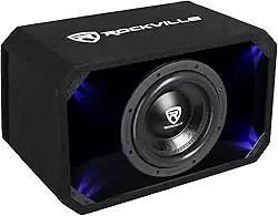 Rockville SV10K6D2 Subwoofer de carro K6 25.4 cm 2000W K6, 2-Ohm | Gabinete Plexi em caixa MDF ventilada, LED azul/branco selecionável
