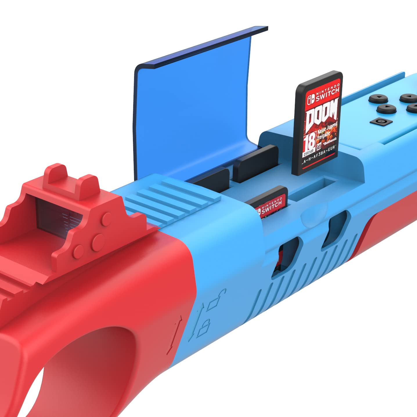 GH Joy con Gun Controller for Nintendo Switch 1 (OLED) Shooting Games, Resident Evil, Cabela's, Sniper Elite, Doom, Hunting Simulator, Wolfenstein, Payday, Joycon Gun Grip Blue & Red image 4