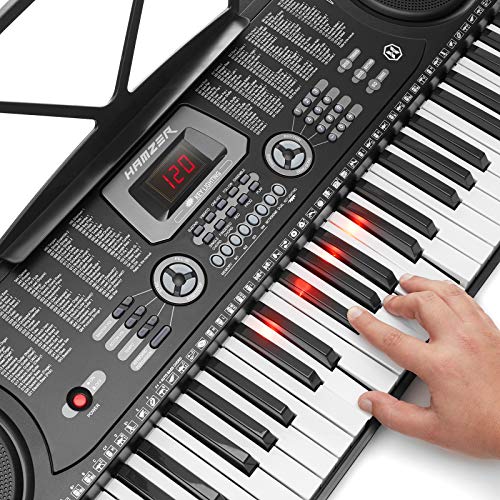Hamzer 61-Key Electronic Keyboard Portable Digital Music Piano With Lighted Keys, Microphone & Sticker Set #TOP3