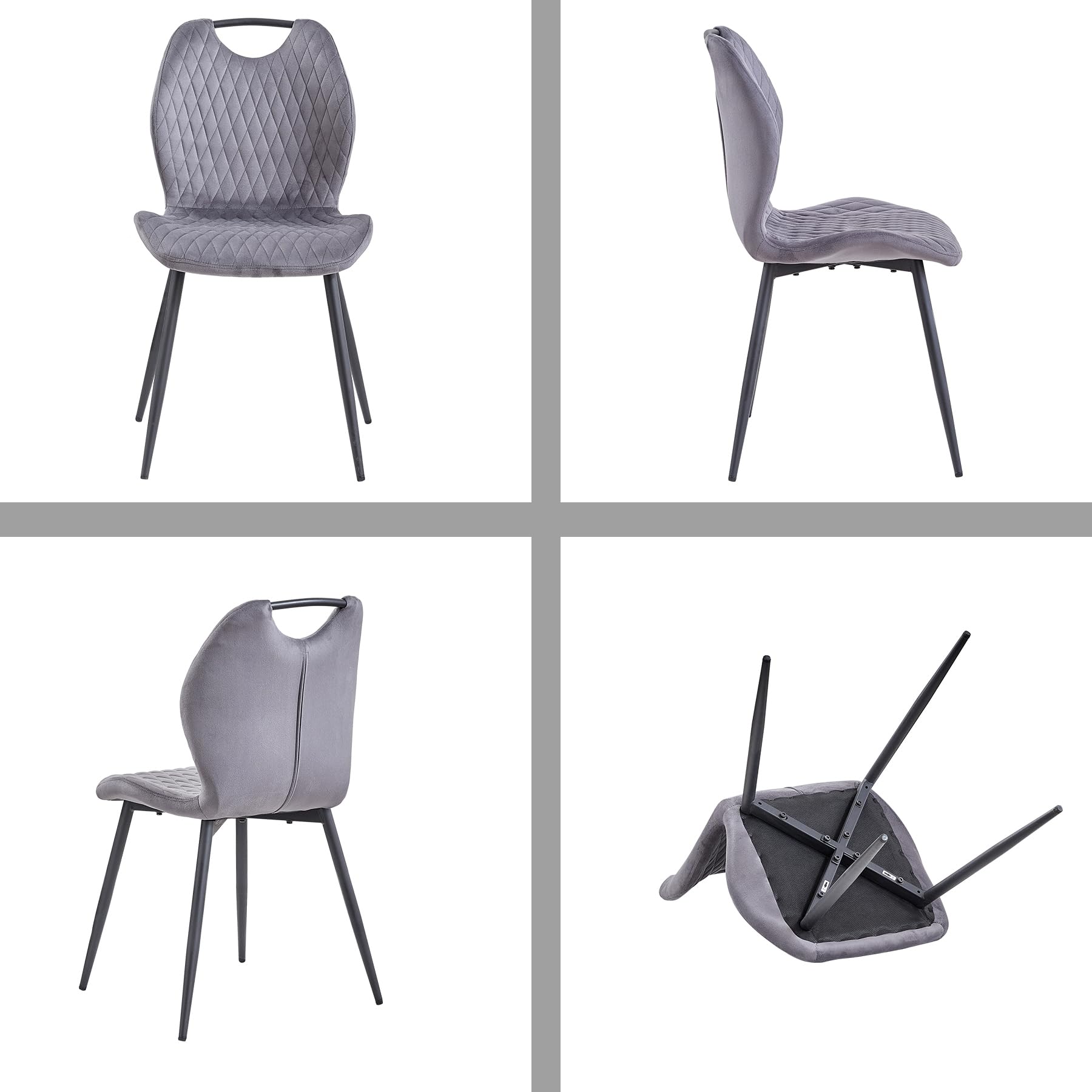 Esstisch mit 4 Stühlen Esszimmer-Set,140 * 78 * 77 cm Rechteckiger Esstisch aus Holz,4 Stühle mit hoher Rückenlehne, Schwarze Meta-Beine,Dunkelbraun Tisch+Grau Stühle
