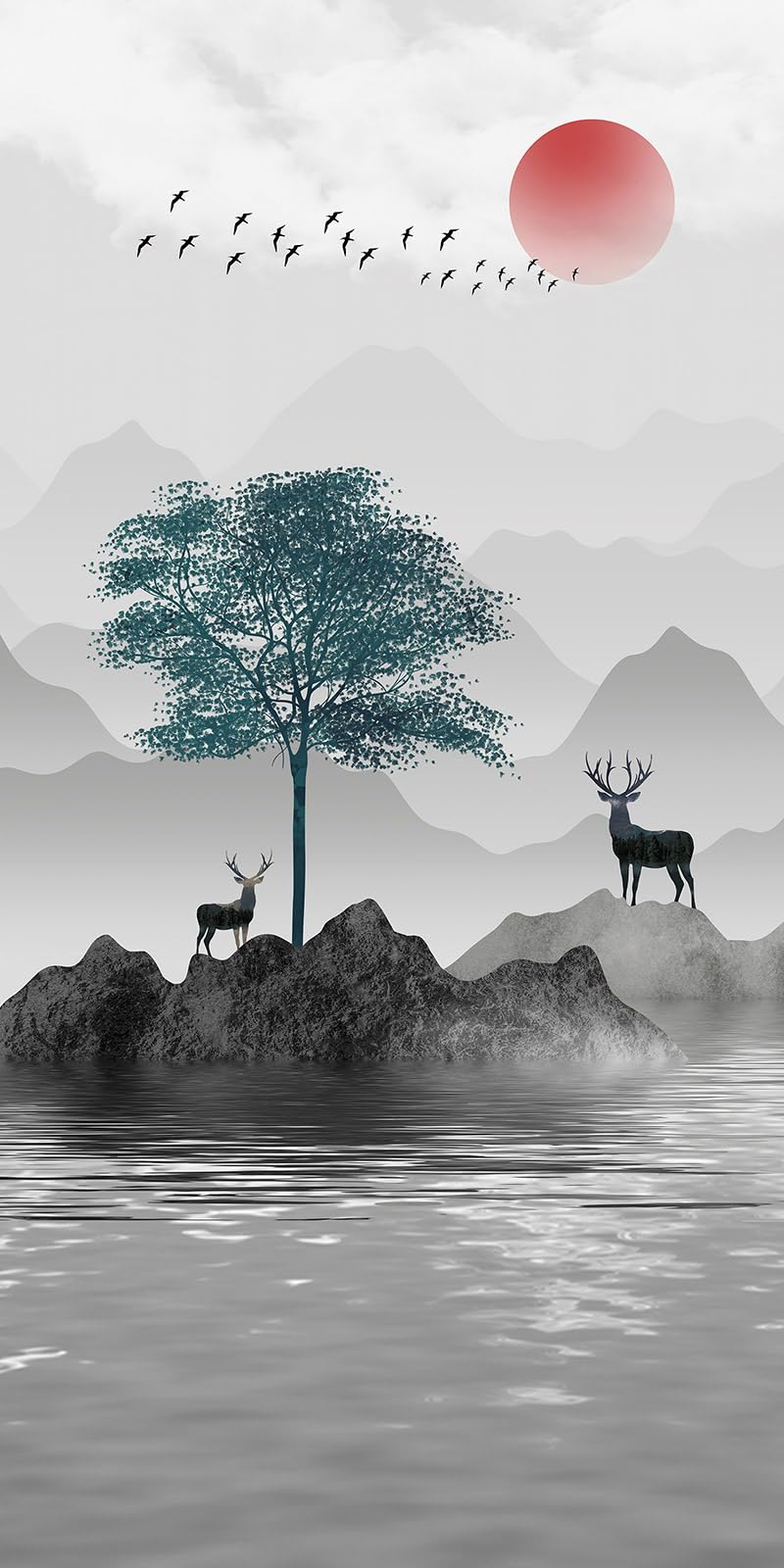 Papier peint panoramique Cerfs Lumalea pour habiller un grand mur vide