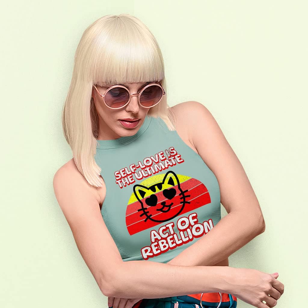 Self-Love Racerback Cropped Tank - Cat Face Women's Tank - Funny Tank Top