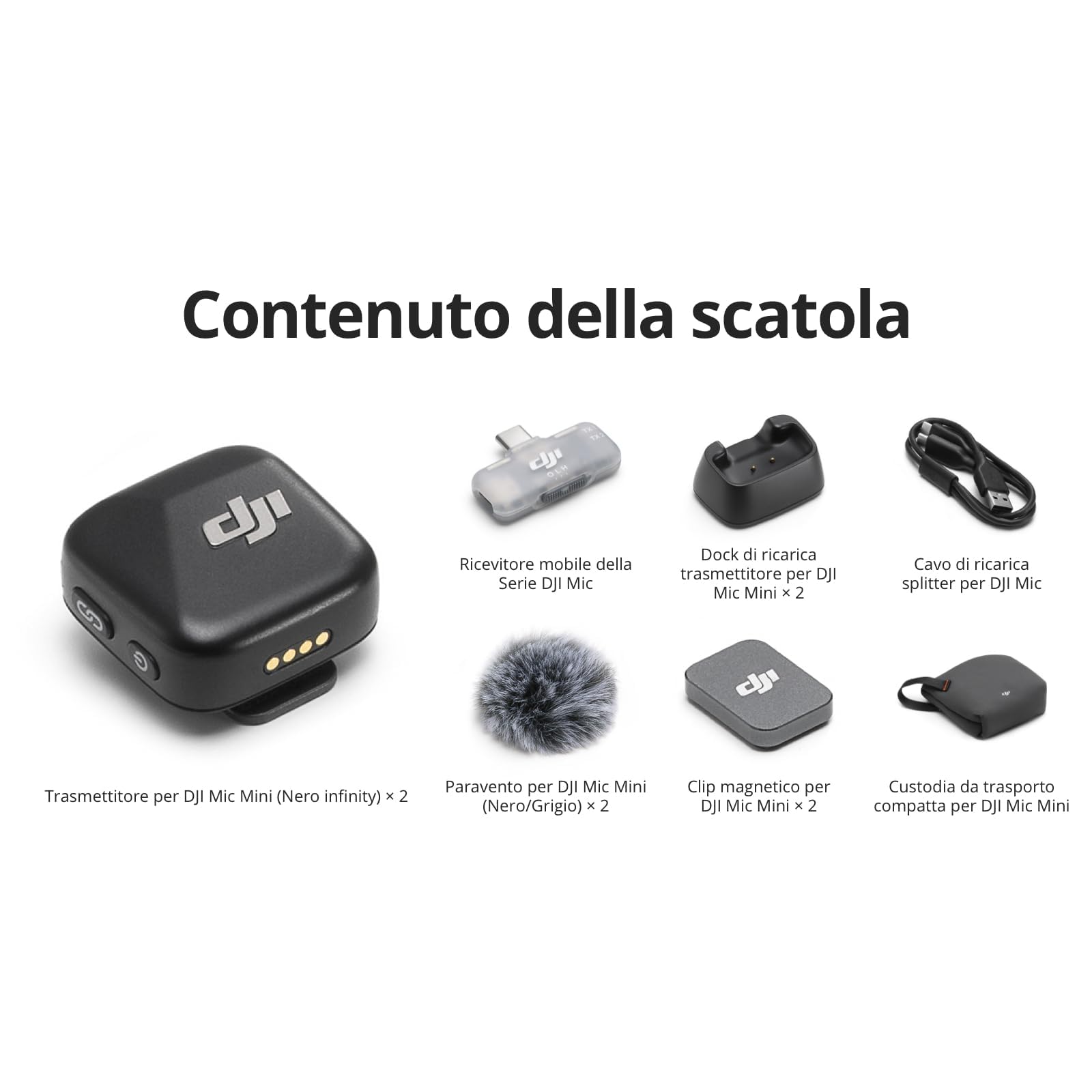 DJI Mic Mini wireless lavalier microphone per iPhone 17/16/15 Android PC tablet, 300 m range, cancellazione rumore, vlog