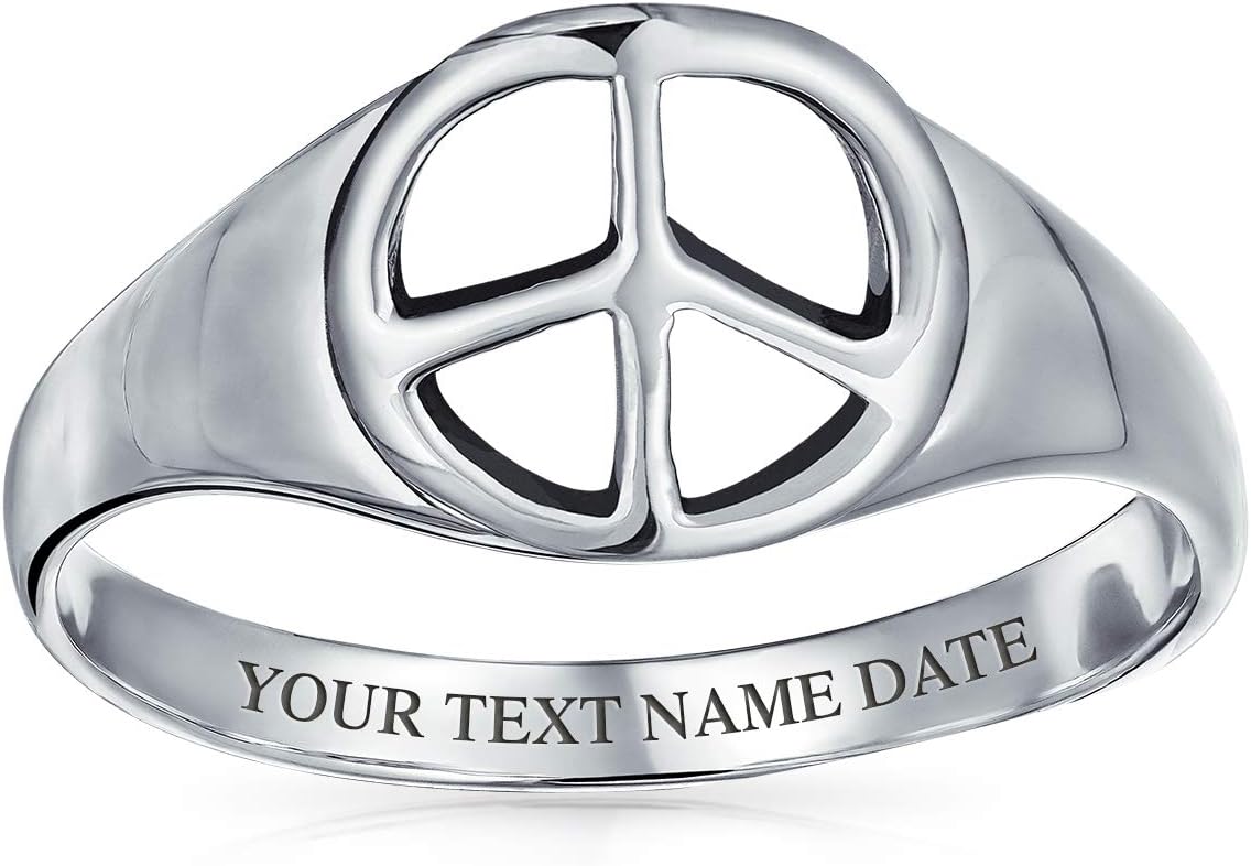 Bling Jewelry Retro Simple Plain .925 Sterling Silver Open Symbol World Peace Sign Ring with Spilt Shank Band For Teen Women's