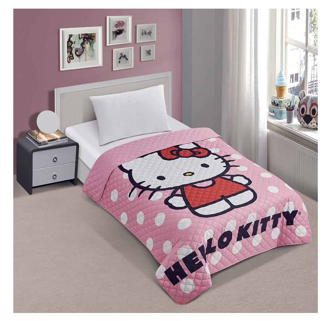 Jay Franco Pink Hello Kitty Polka Dots Twin Quilted Bedspread Only, JF14540