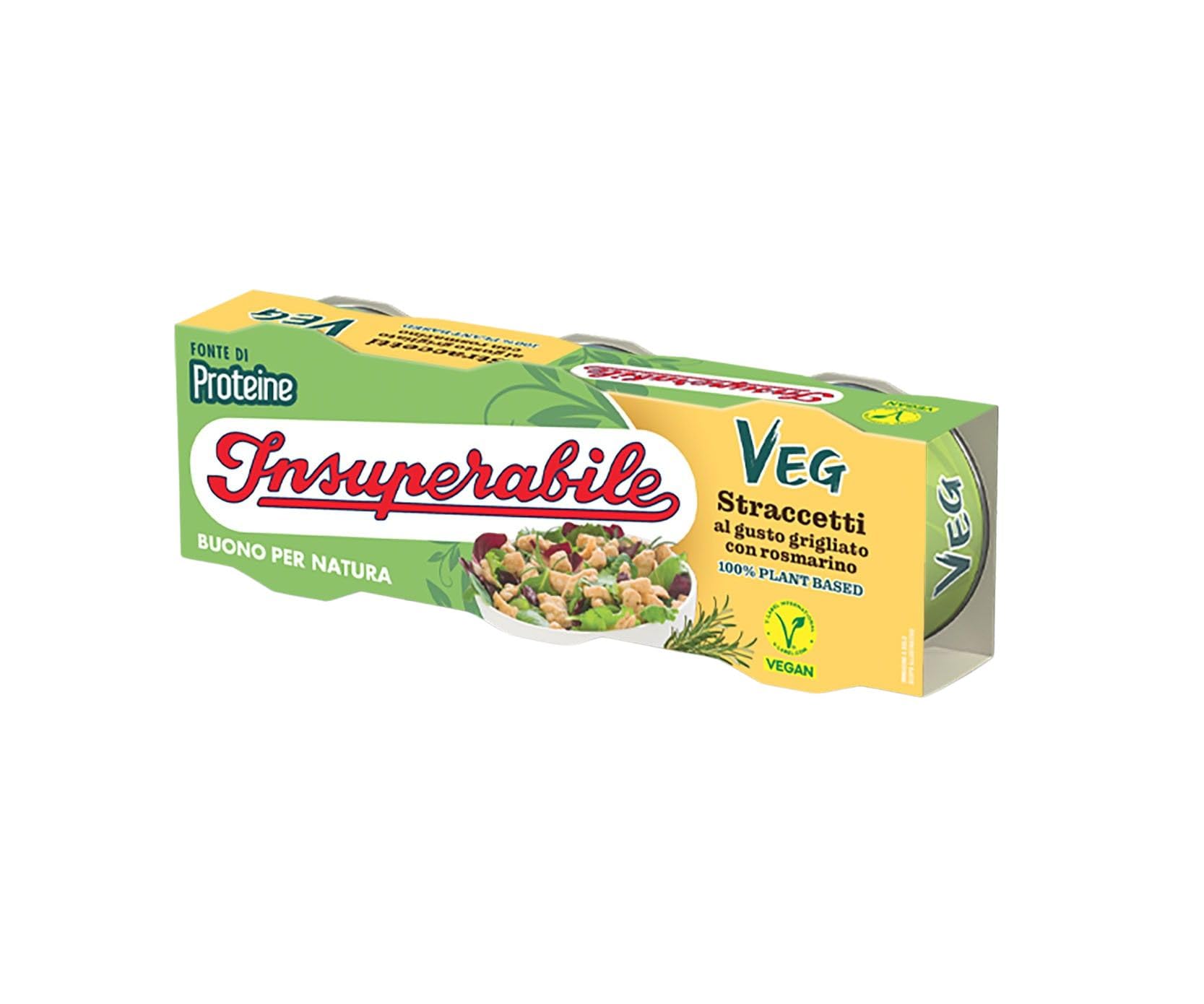 INSUPERABILE | Straccetti al Gusto Grigliato con Rosmarino, 24 lattine da 70gr, Confezione da 3x8-100% Plant Based, Certificazione Vegan, Made in Italy