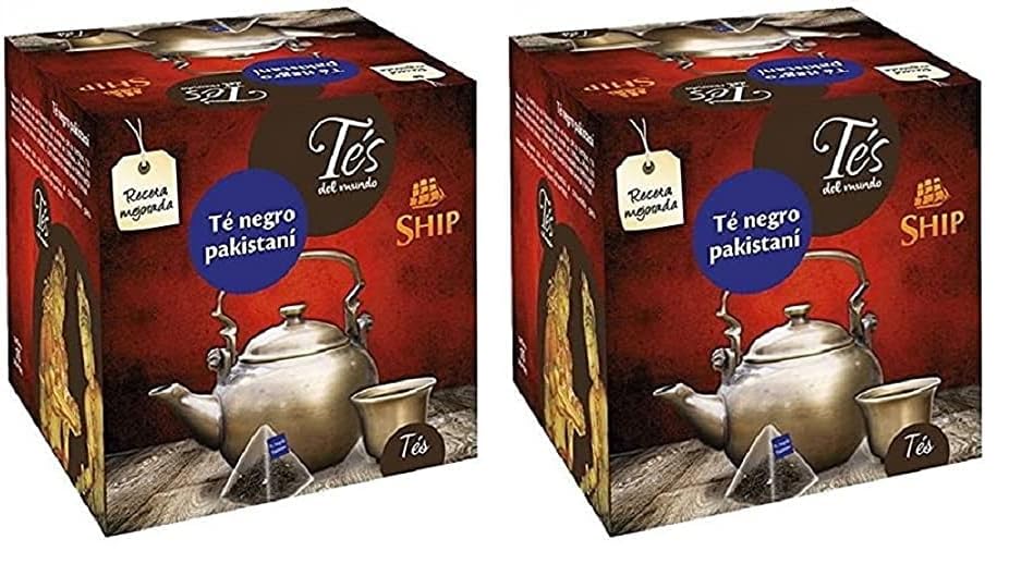 Ship - Té Negro Pakistaní - Caja de 15 Pirámides - Contiene Propiedades Digestivas - Antihistamínico Natural - Sabor Dulce - Infusión Digestiva - Proporciona Bienestar y Tranquilidad (Paquete de 2)