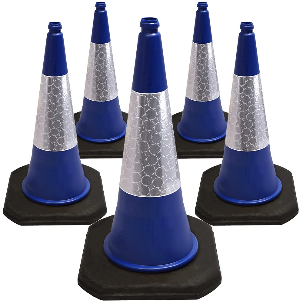 Street Solutions - 5 x 750 mm Road Traffic Cones - Self Weighted - Premium Quality Safety Cone - Strong and Durable - with Extremely Low Centre of Gravity (Blue)
