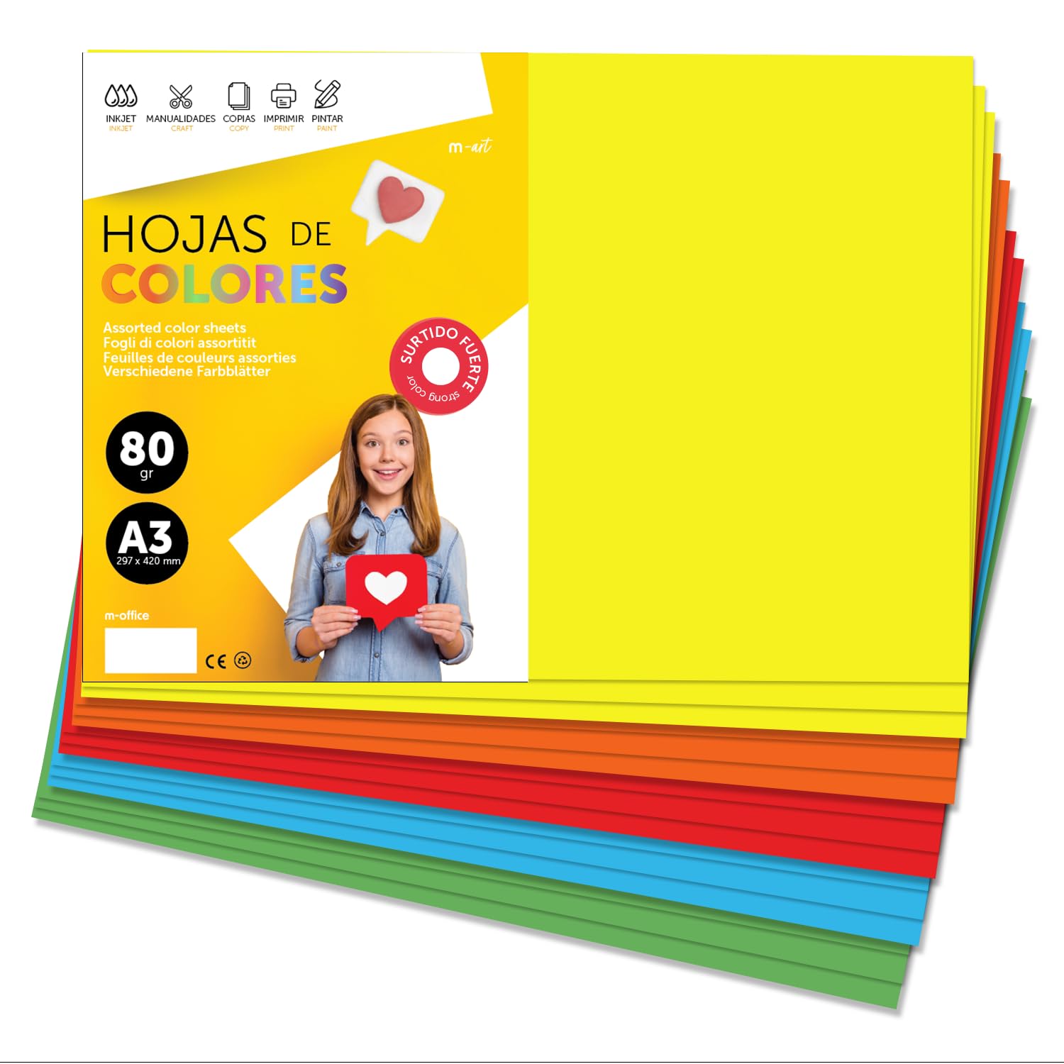 A3 Coloured Paper - 80g A3 Sheets for Inkjet and Laser Printers, Ream Paper for Crafts, DIY and Decoration m-Office (500 Sheets, Strong Selection) โ image 1