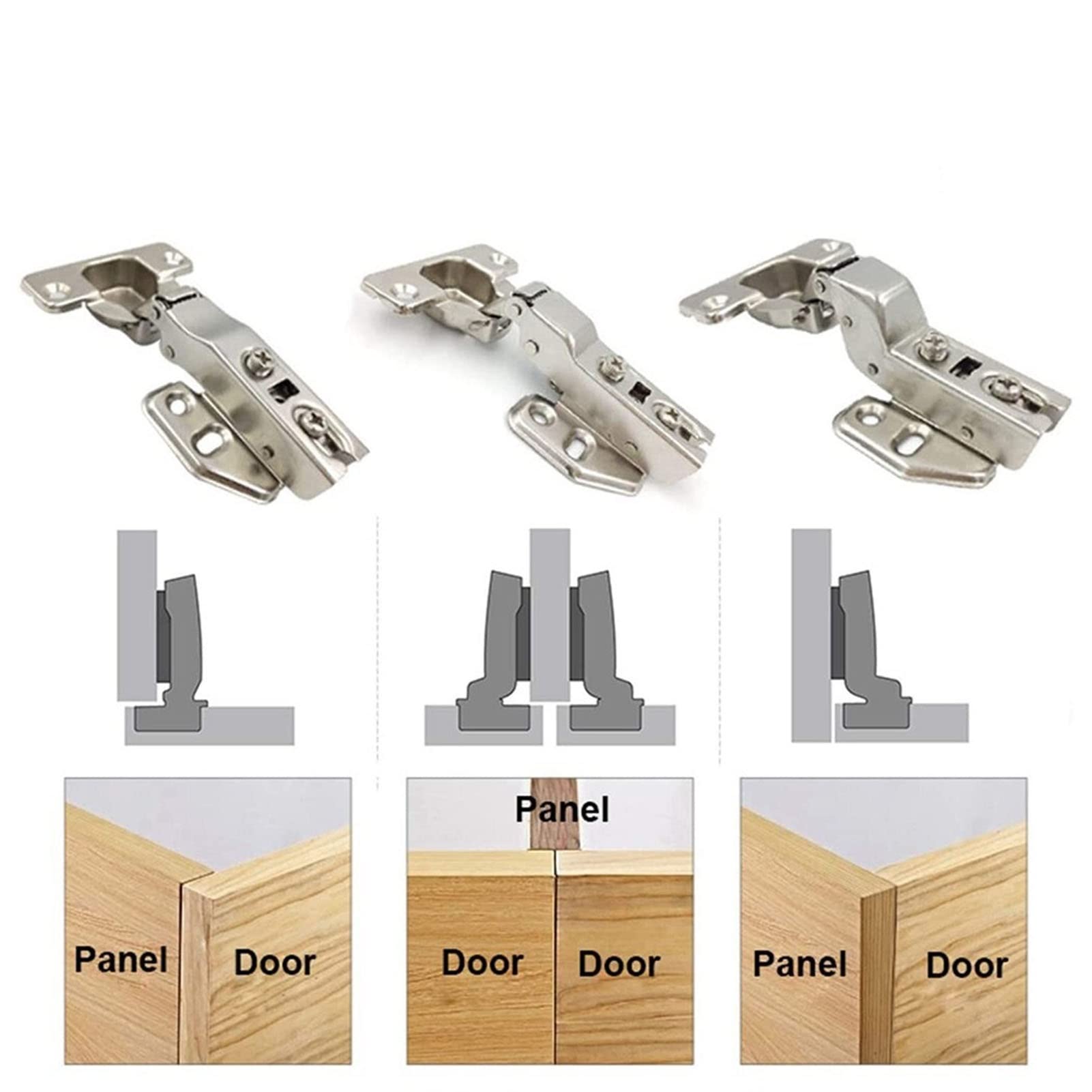 10 szt. Zawiasów ze stali nierdzewnej, cicho domykających się okiennic buforowych do szafek kuchennych, standardowych zawiasów drzwi, narzędzi meblowych(Half Overlay)