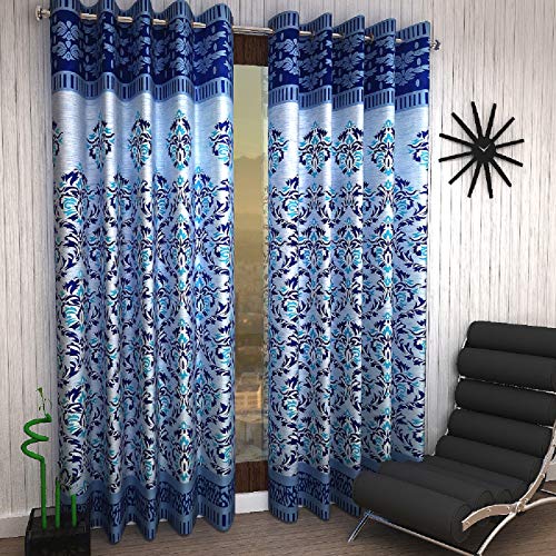 Image of Home Sizzler 2 Piece Eyelet Polyester Door Curtain Set - 7ft, Blue