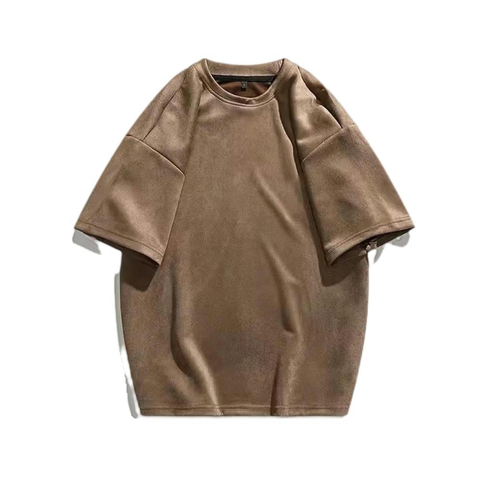 T-Shirt Homme Ample Marron S | Haut d'Été Confortable Col Ras du Cou