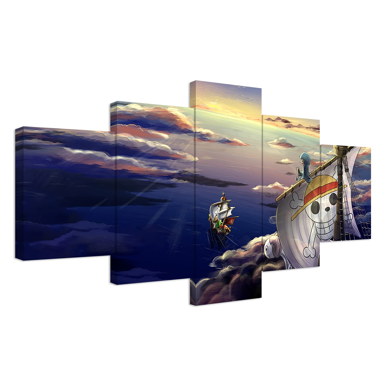 bpaAnime One Piece Poster The Straw Hat Pirates Thousand Sunny Print on Canvas Painting Wall Art for Living Room Decor Boy Gift (With Frame, Q-One piece 4)