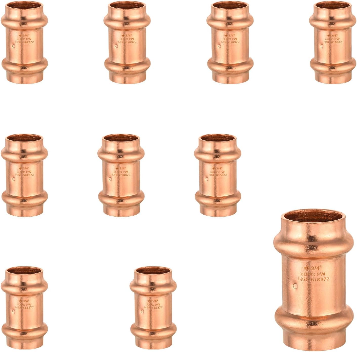 (Pack of 10) EFIELD 1/2" x 1/2" Copper Press Fit Coupling Fittings With Stop For Copper Tube Connection, Pro Pack, LBP Design,(PRESS001)
