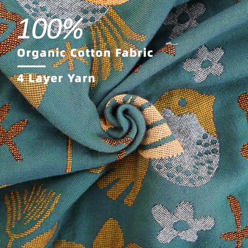 Image of VANJOROY Boho Large Throw Blanket for Bed, 100% Muslin Cotton Soft Breathable Throw-Floral Bird Rustic Decor Blanket for Couch Sofa Quilt and Gift, 60 inch x 80 inch-Teal /Beige
