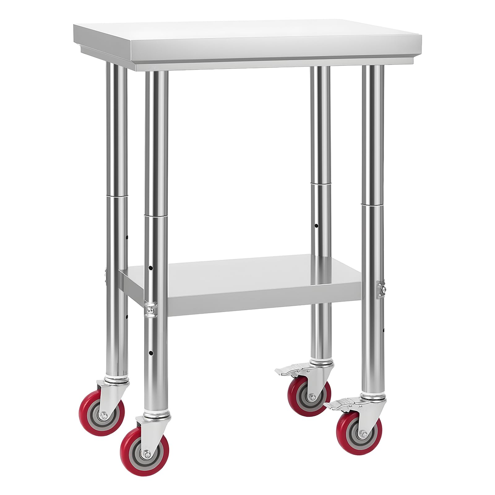 VEVOR Mesa de Trabajo de Acero Inoxidable, Mesa de Preparación con 4 Ruedas, Estantería de Trabajo de Preparación de Alimentos con Estantes Ajustables para Cocina, Garaje, Taller, 61 x 45 x 86 cm