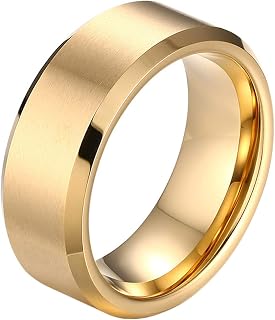 Joyería para Hombre, Anillo 8MM Liso Banda Pulido Plata/Negro/Oro Tungsteno Anillos para Compromiso