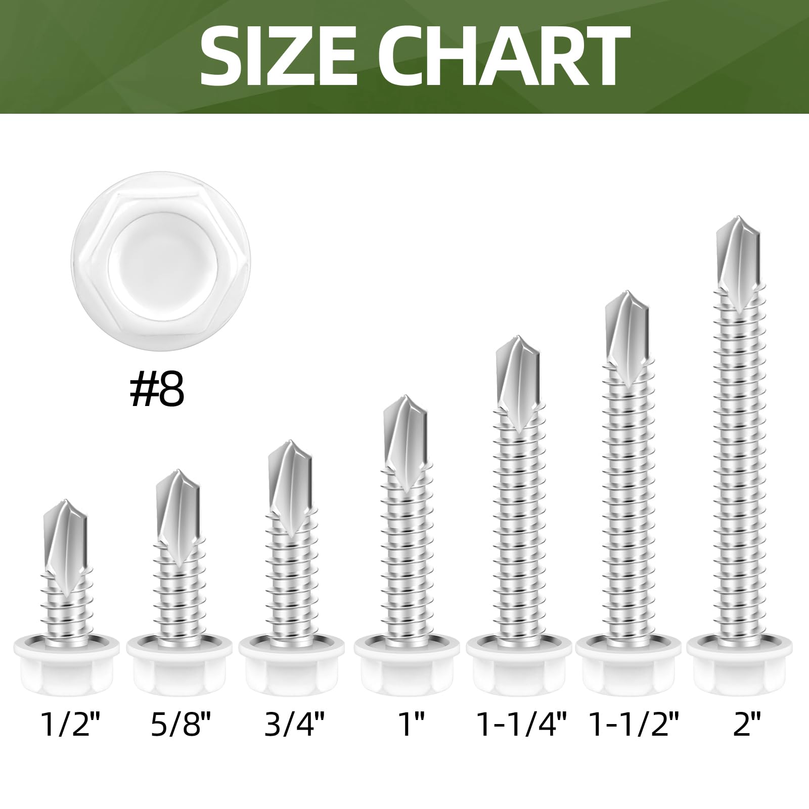 White Self-Tapping Screws - 100 Pack #8 -6