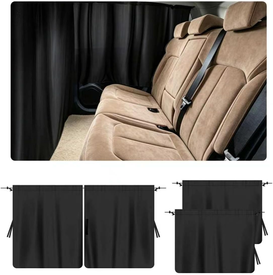 3PCS Car Privacy Curtains,Black Coated Car Window Shades Kit with Rear Window & Divider Curtain,Portable Cars Windows Curtains for Privacy and Lower Interior Temperature