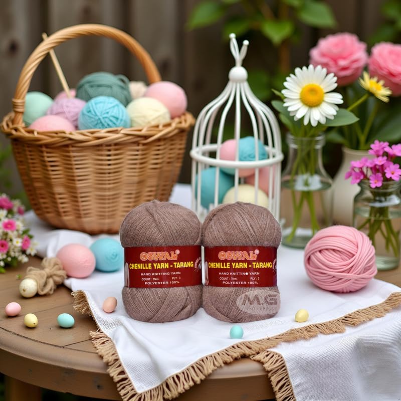 Image of M.G ENTERPRISE Os wal Tarang Knitting Wool Yarn, Soft Fancy Feather Wool Ball Chocolate 300 gm Best Used with Knitting Needles, Soft Fancy Wool Crochet NeedlesWool Yarn for Knitting. FC