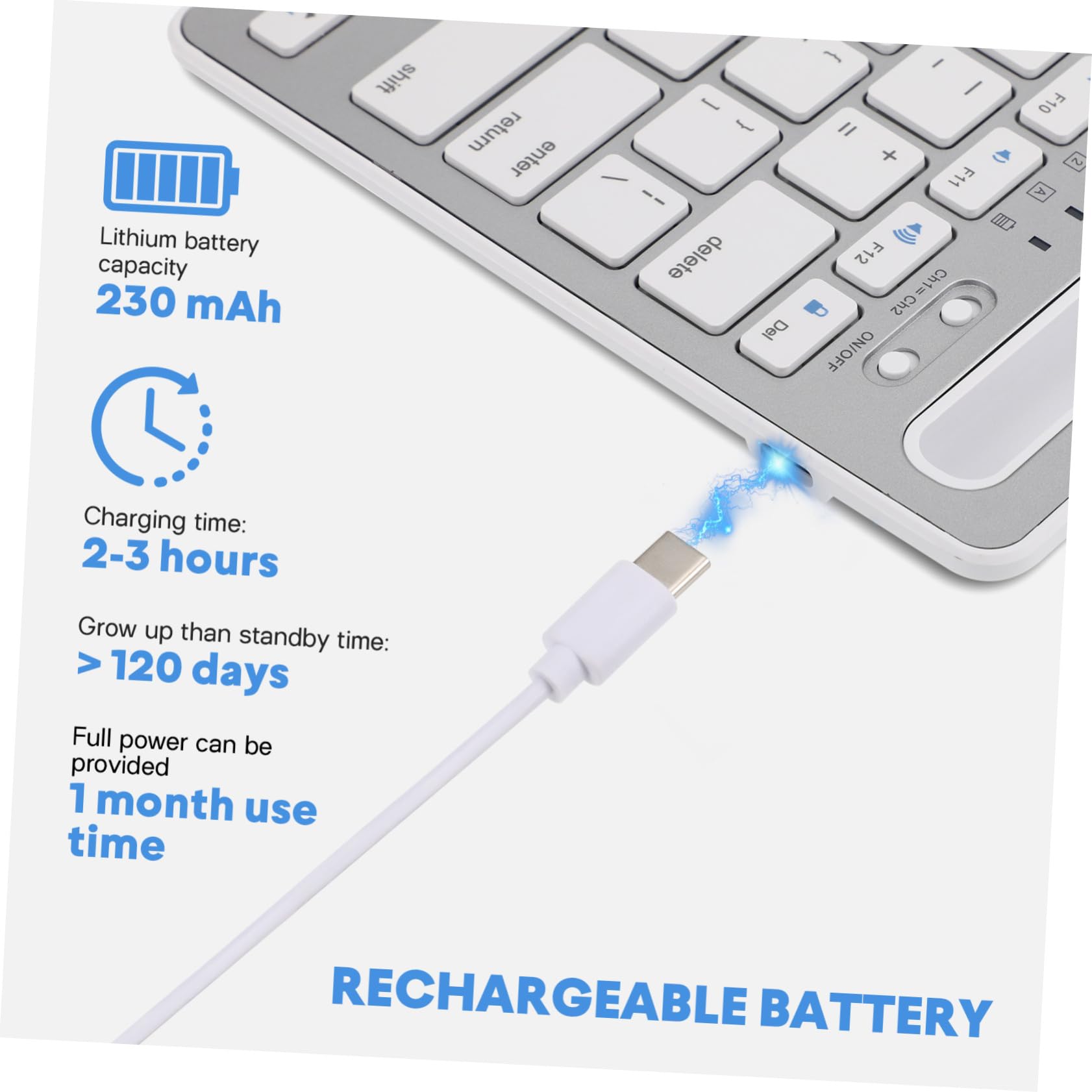 Uonlytech Tastiera Wireless Ricaricabile per Tablet e Smartphone in Abs e Ferro Uso Confortevole