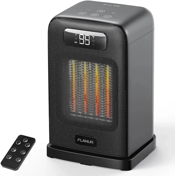 FLANUR Space Heaters for Indoor Use, 1500W Small Desk Heater 2 in 1 with Remote, Thermostat, LED Display, Overheat & Tip Over Protection, 12H Timer, 70° Oscillating Heater for Office (Black, 1Pack)