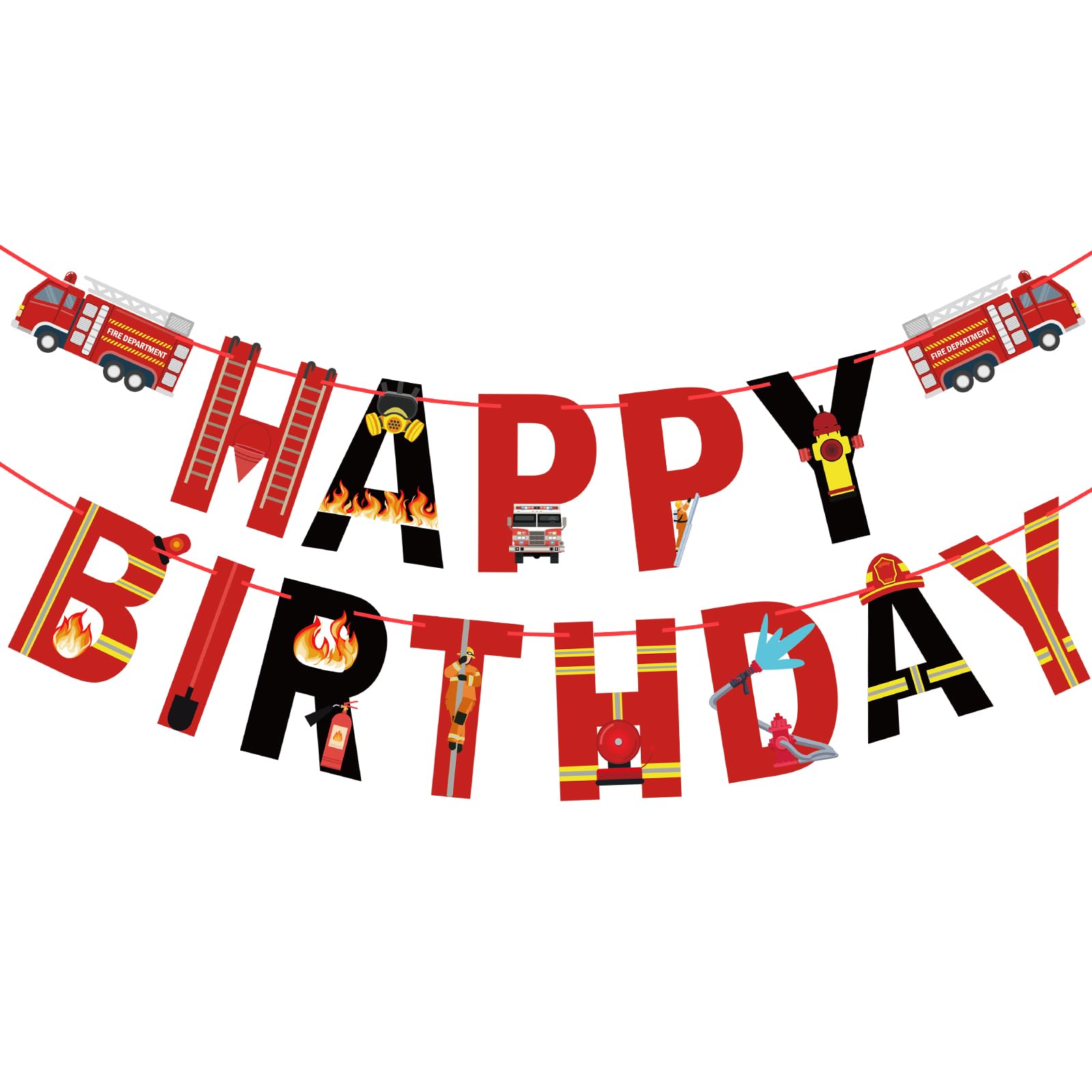 Adecortalk Fire Truck Happy Birthday Banner Fire Engine Rescue Party Sign Firetruck Birthday Party Supplies Firefighter Party Decorations for kids