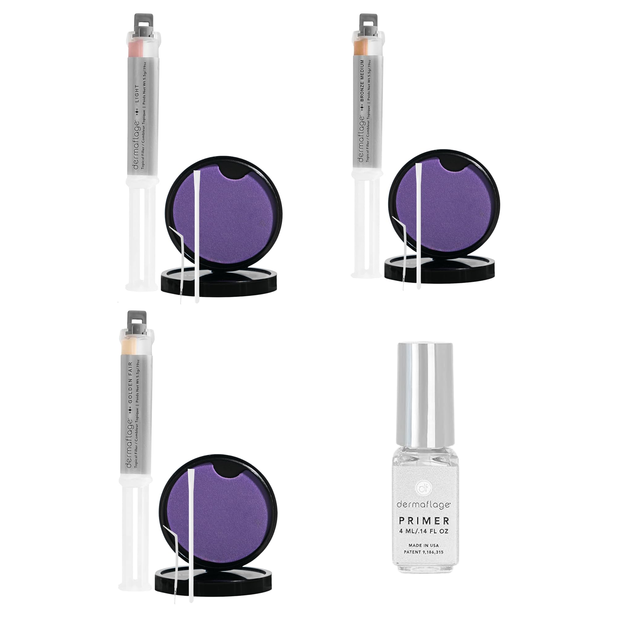 Dermaflage Scar Concealing Bundle Scar Filler Kits Golden Fair Medium Cool Light Extended Wear Primer - Waterproof Concealer