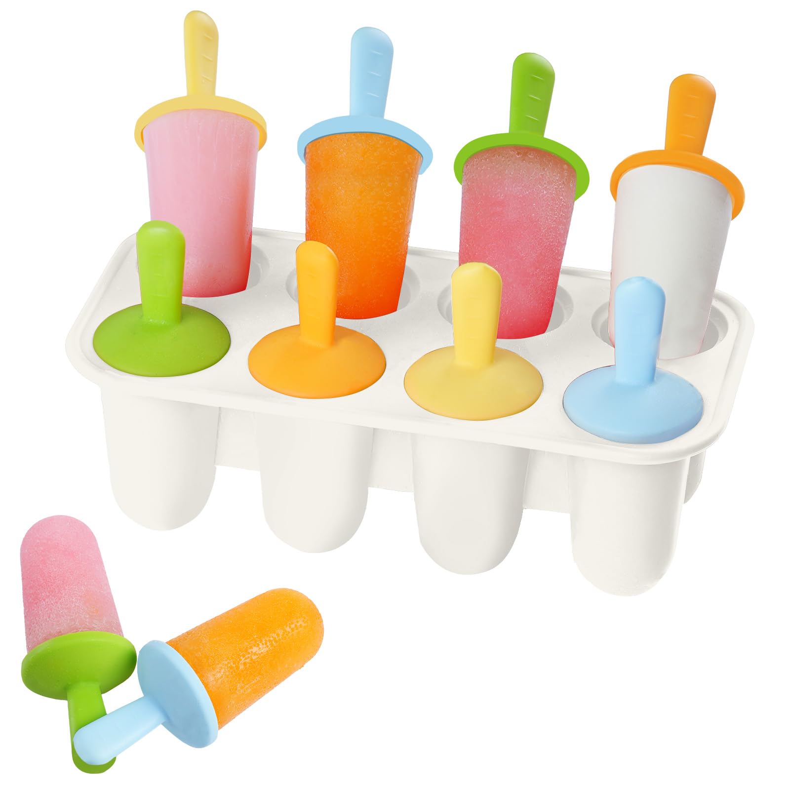Photo 1 of Miaowoof Silicone Popsicles Molds for Toddlers, 8-Cavity Non-BPA Premium Silicone Small Popsicle Molds, Ice Pop Mold with 8 Colorful Reusable Sticks for Kids (White)