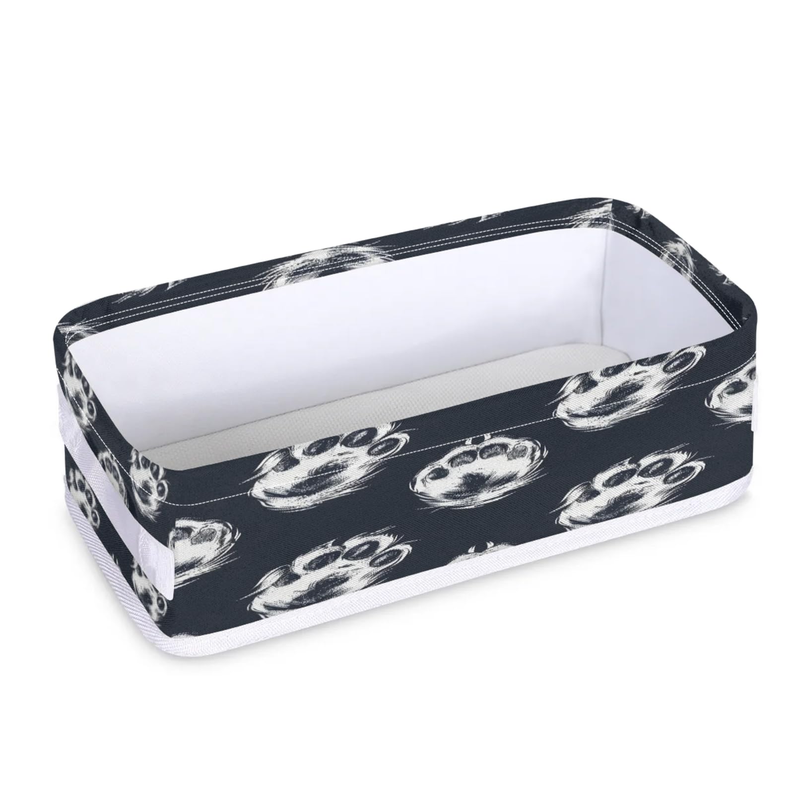 Tablerazzi Toilet Tank Topper Paper Basket with Handle, Paw Print Bathroom Storage Basket for Organizing, Cute Animal Dog Footprint Small Fabric Storage Bins for Bathroom Decor