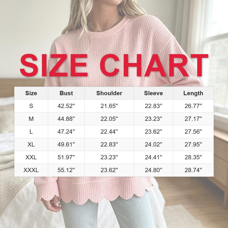Crewneck Sweatshirts Women Waffle Oversized Vintage Scalloped Sweatshirt - image 4
