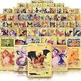 55 PCS Gold Cards Packs Vmax V EX GX Rare Golden Cards Deck Box Gold Foil Card for Fans/Kids/Collectors Gifts (No Duplicates)