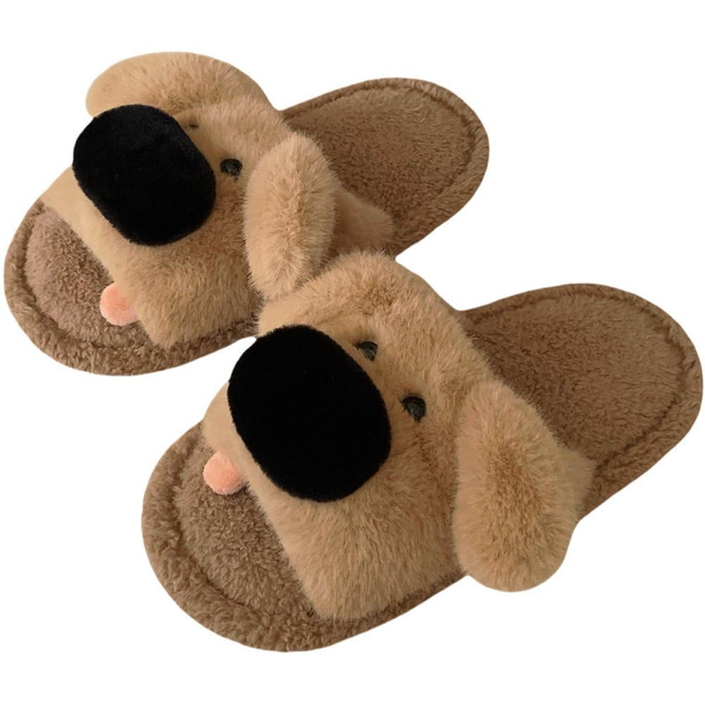 Pantoufles motif chien en peluche douce pour homme et femme