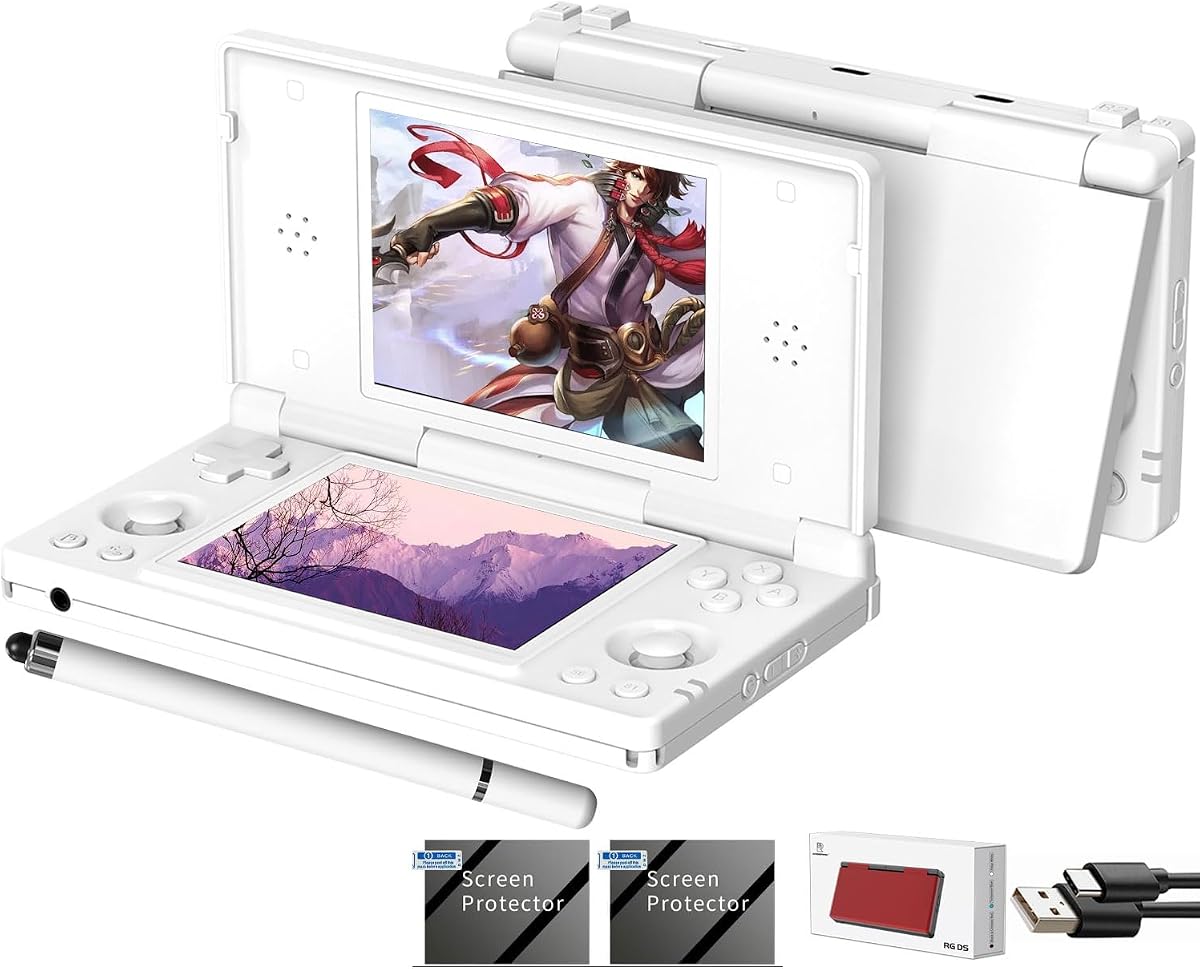 Aivuidbs RG DS Consola de juegos portátil plegable RK3568 Anbernic RG DS Sistema Android 14 Joystick para dos jugadores Pantalla dual superior e inferior Pantalla táctil completa OCA de 4 pulgadas 4000mAh 3 + 32gb (RG DS Polar White-nuevo)