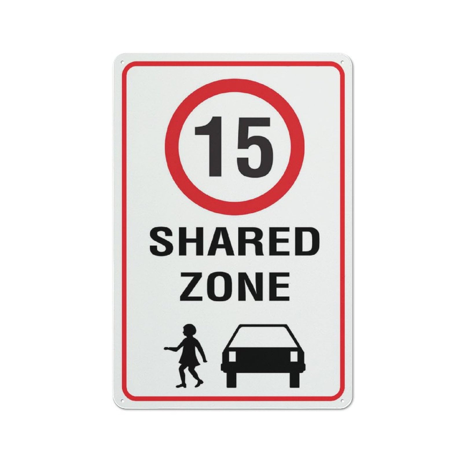 Peiyeety A04 Shared Zone 15Km Speed Limit Sign 12X16 Inches Rust Free Aluminum - Uv Protected, Waterproof, Weatherproof And Fade Resistant - 4 Pre-Drilled Holes