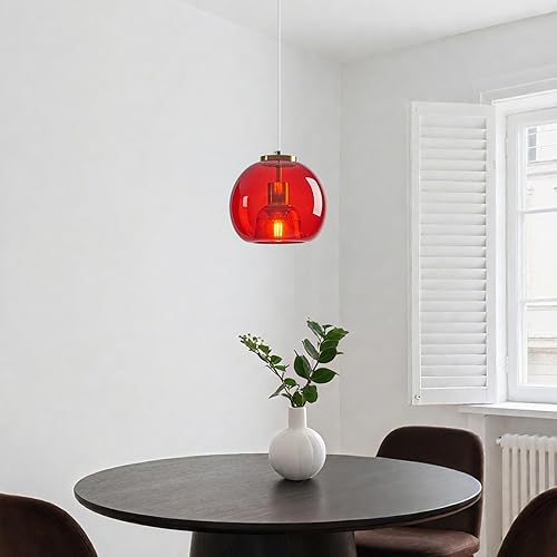 Miniatura 3 de Luces colgantes de cristal rojo para isla de cocina, lámpara colgante dorada, lámpara colgante de globo de vidrio, iluminación colgante moderna para