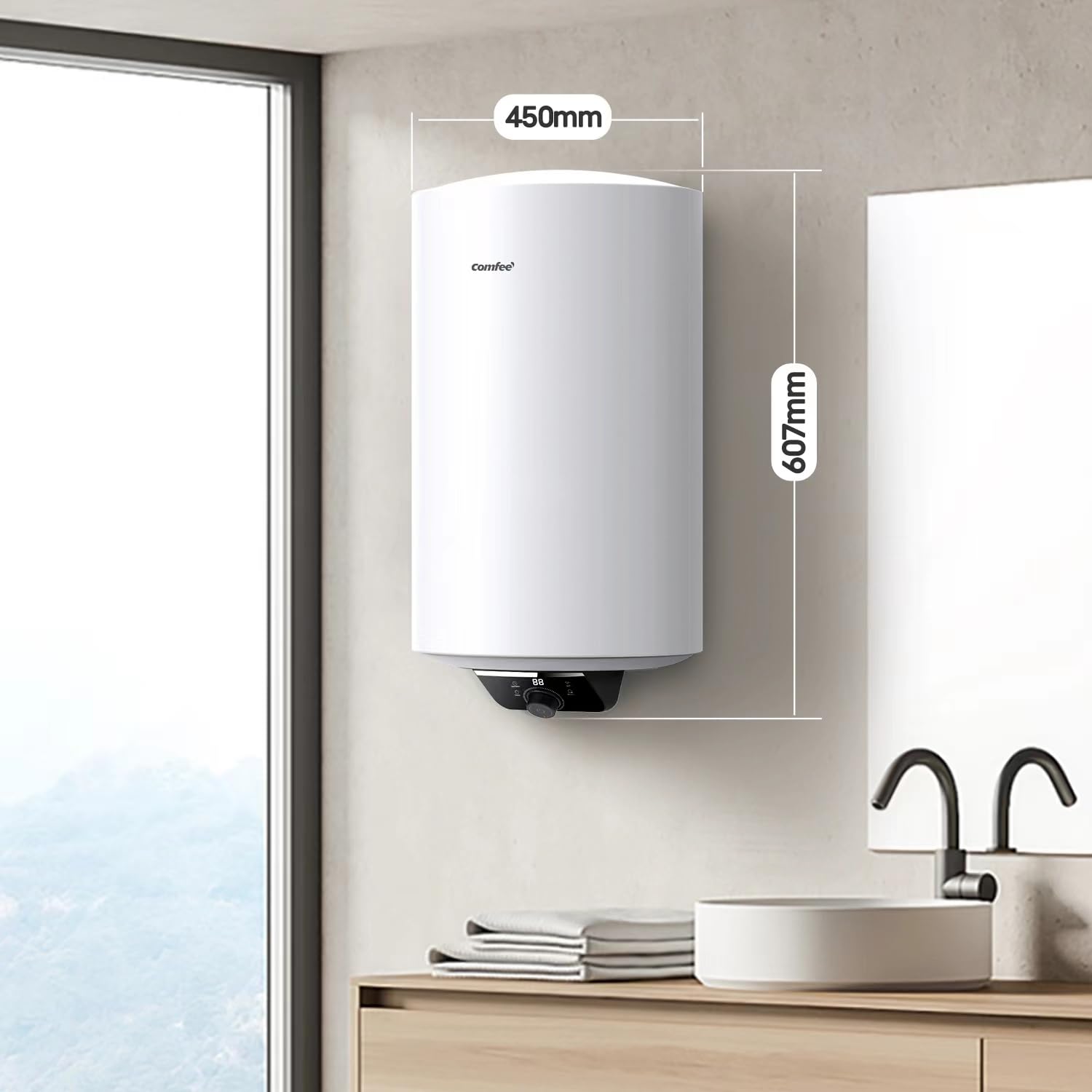 COMFEE' D50-15EFG Scaldabagno Elettrico Murale ad Accumolo 50 L – Sopra lavello ad accumulo — compatto facile da installare