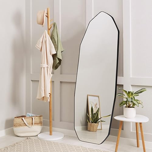 Miniatura 3 de Espejo de longitud completa de 22 x 65 pulgadas, espejo irregular de longitud al suelo con soporte, espejo de pared en forma de diamante para sala