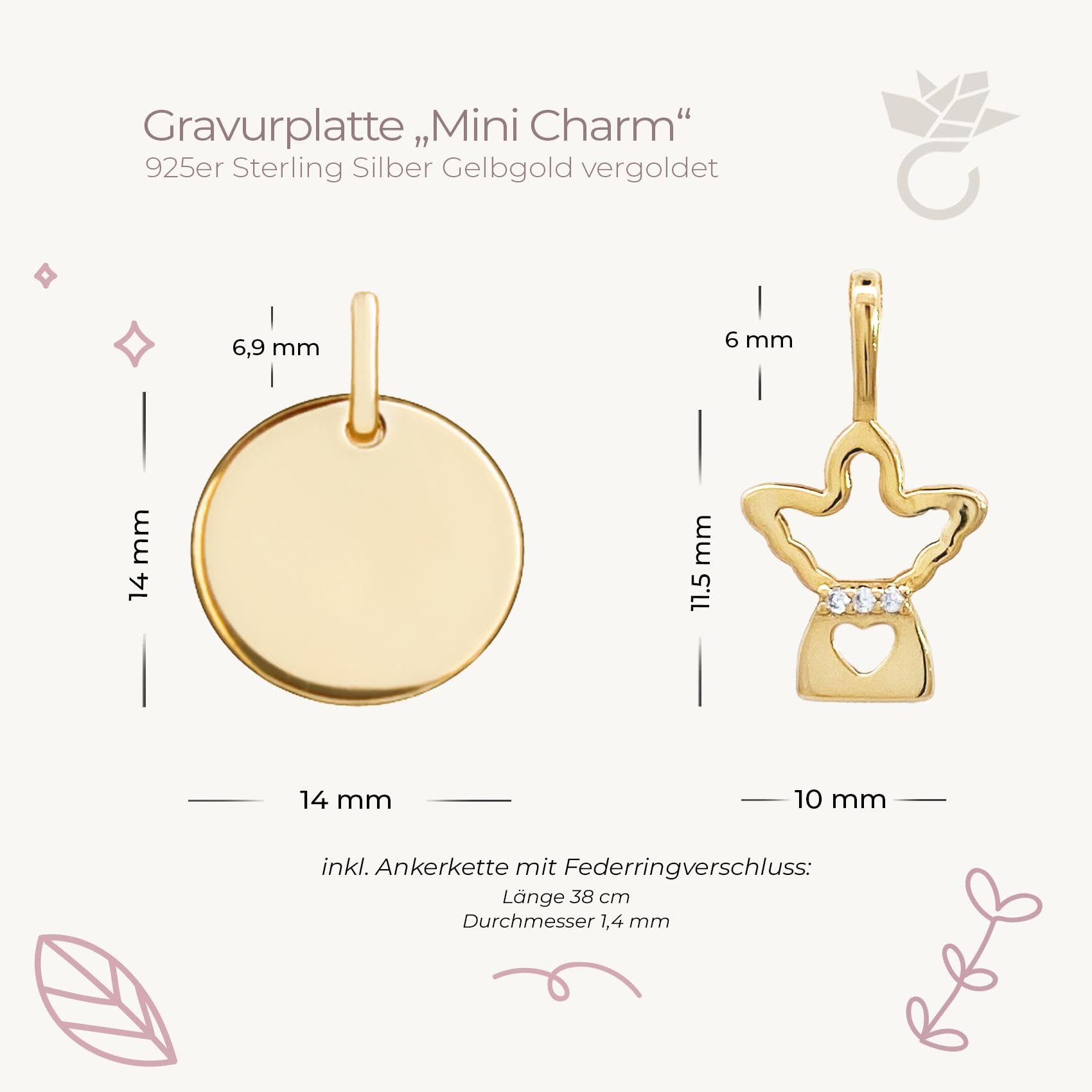 Schutzengel Kette für Mädchen personalisiert mit Gravur Symbol & Namen Silber 925 | Kinder Baby Halskette mit Engel-Anhänger | Taufkette Geschenk zur Taufe Kommunion Einschulung Geburt Patenkind