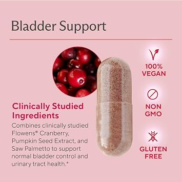Premium Bladder Support Supplement Bladder Control Supplement for Occasional Urinary Urgency, Frequency & Leakage With Clinically Studied Cranberry, Pumpkin & Saw Palmetto - 60 Capsules