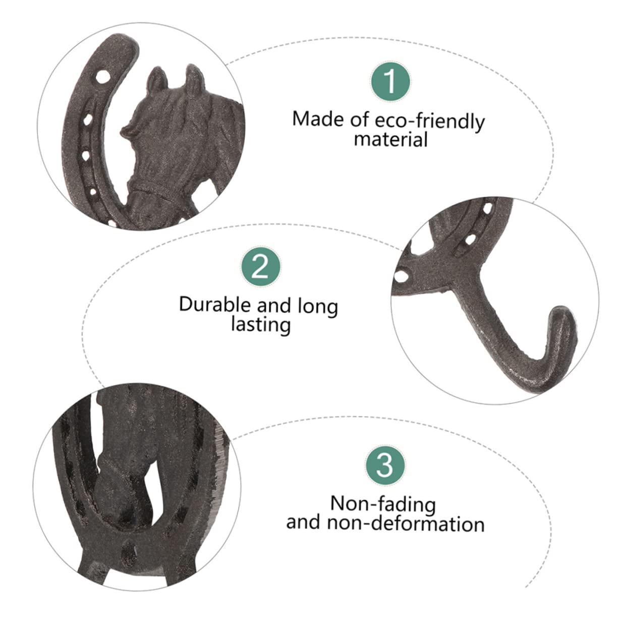 Garneck Set di 4 Ganci da Parete in Ferro Battuto Design a Ferro di Cavallo, Capacità di Carico Elevata per Appendere Chiavi e Abiti, per Decorazione Domestica Retrò