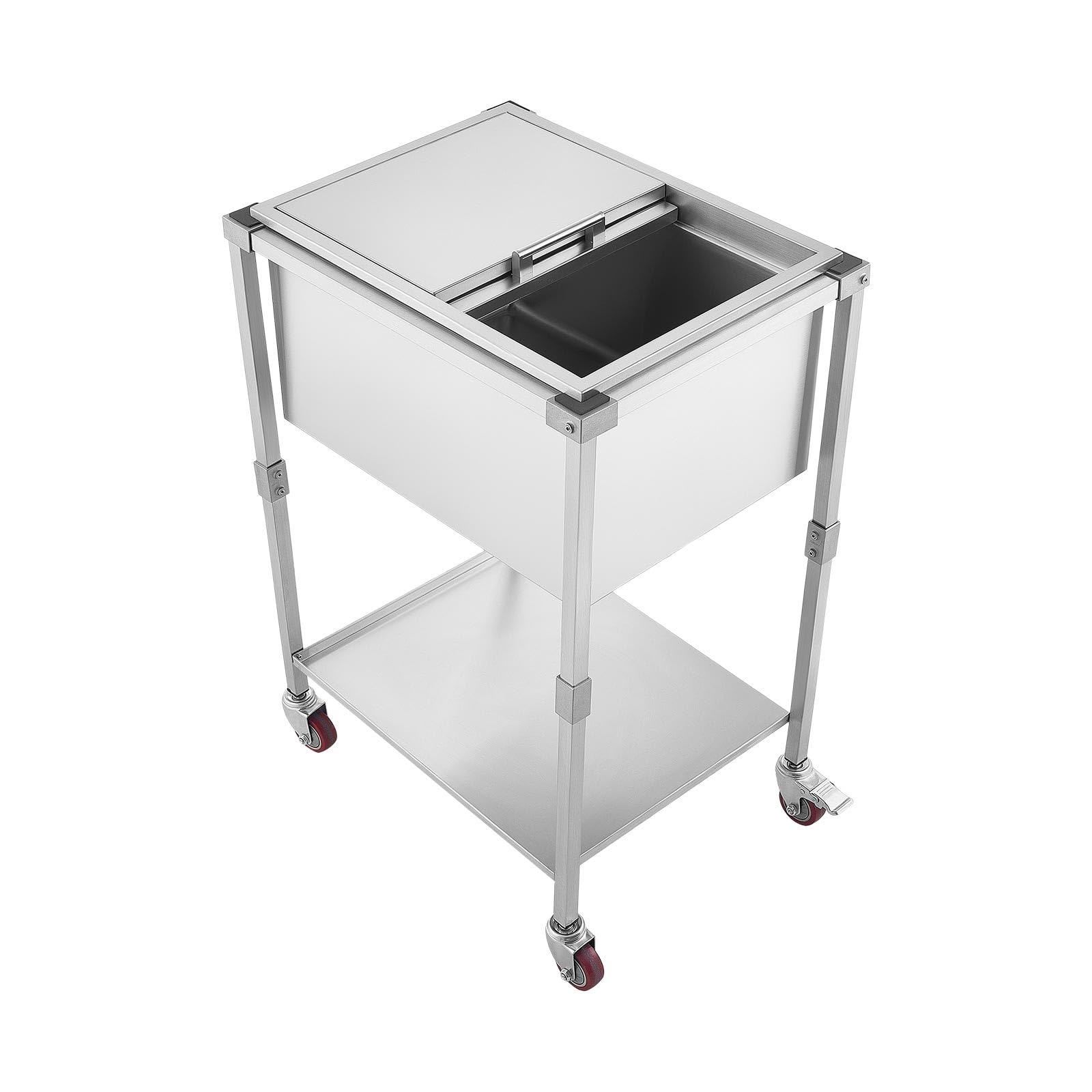 VEVOR Glacière à roulettes 42,4 L Refroidisseur de Boissons Mobile en INOX, pour Terrasse Restaurant Fête, Isolation Longue Durée sans Électricité, Desserte-glacière Passive Extérieur, Kit de Vidange