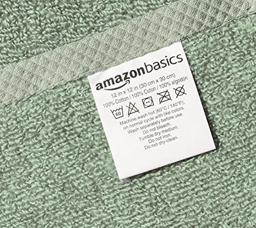 Image of Amazon Basics Cotton Washcloths, Lightweight Quick-Dry, Comfy and Soft, 12 inch x 12 inch, Seafoam Green, 12-Pack