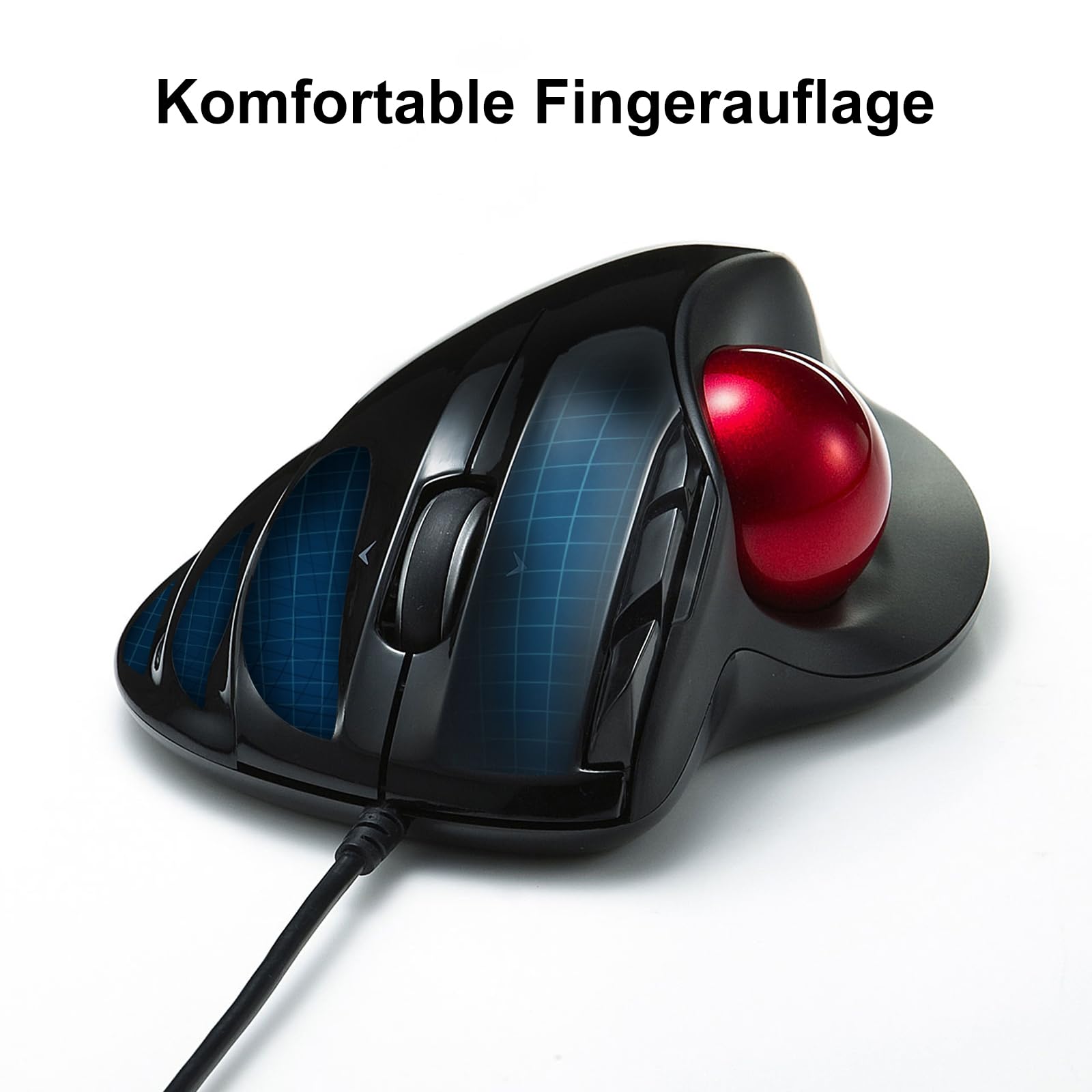 SANWA Trackball Maus mit Kabel, 4 Wege Scrollfunktion, 6 Programmierbare Tasten, Kabelgebundener Roller Ball Maus, 400-1600 DPI, Fingerauflage, Vorbeugung RSI, Kompatibel mit Winows, Mac, PC, Schwarz