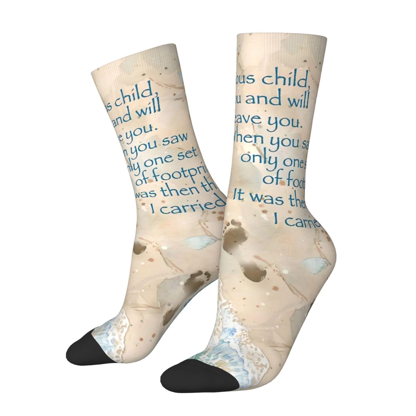 Asbwuo Unisex White Footprints In The Sand With Quote Socks For Men/Women Gifts, Novelty Casual Dress Socks