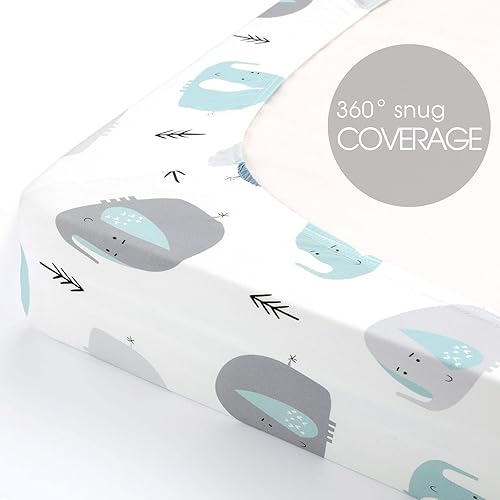 Miniatura 6 de GRSSDER Juego de 2 sábanas ajustables de punto de jersey elástico ultra suave, tamaño portátil, mini cunas con bolsillo profundo, lindo elefante