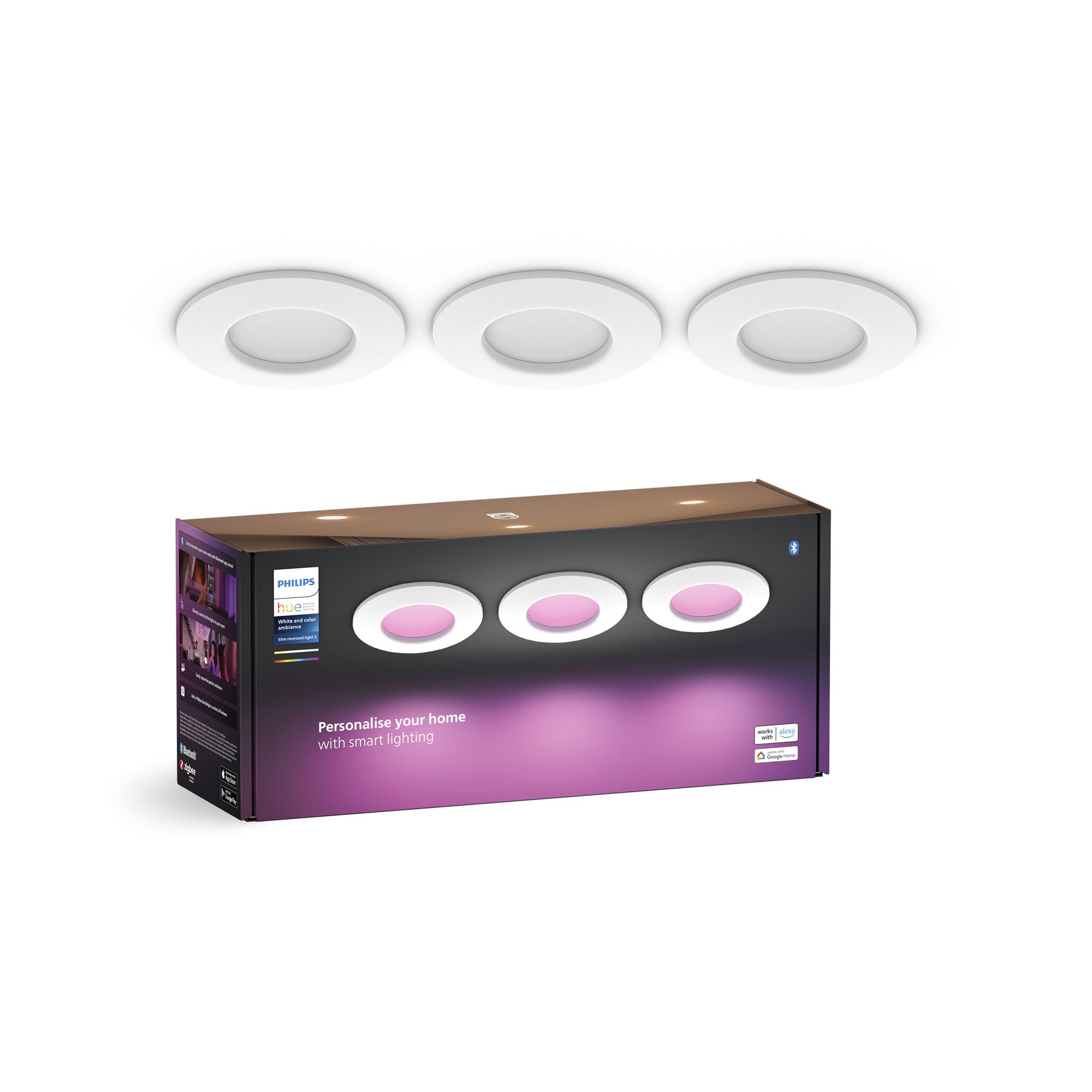 Philips Hue Smart Slim Einbauleuchte 3er Pack, 90 mm, Weiß